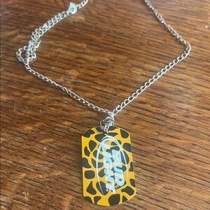 Yellow & Black Animal Print Pendant Necklace with Silver Chain